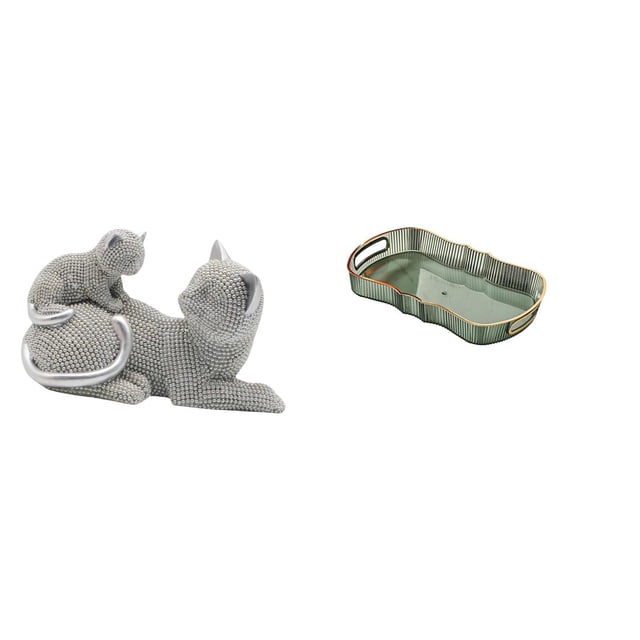 Estatua de gato, figura de escritorio, bandeja de almacenamiento rectangular, bandeja para servir, adorno decorativo creativo hecho de resina, adecuad