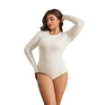 thumbnail image 3 of POSESHE Women's Plus Size Long Sleeve Bodysuit,Slim Fit Crew Neck Tops Cotton Bodysuit for Women,White,Size M, 3 of 8