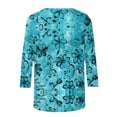 thumbnail image 5 of Mifsaly 3/4 Sleeve Tops for Women Cotton Blouse Vintage Print Crewneck Dressy Casual Shirts Breathable Going Out Work Blouses Trendy Summer Outfits S, 5 of 5