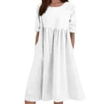 thumbnail image 1 of HXWCHs Robe Évasée pour Femme en Mélange de Lin, Robe Décontractée à Manches Courtes avec Poches Latérales, Blanc XXXXXL, 1 of 5