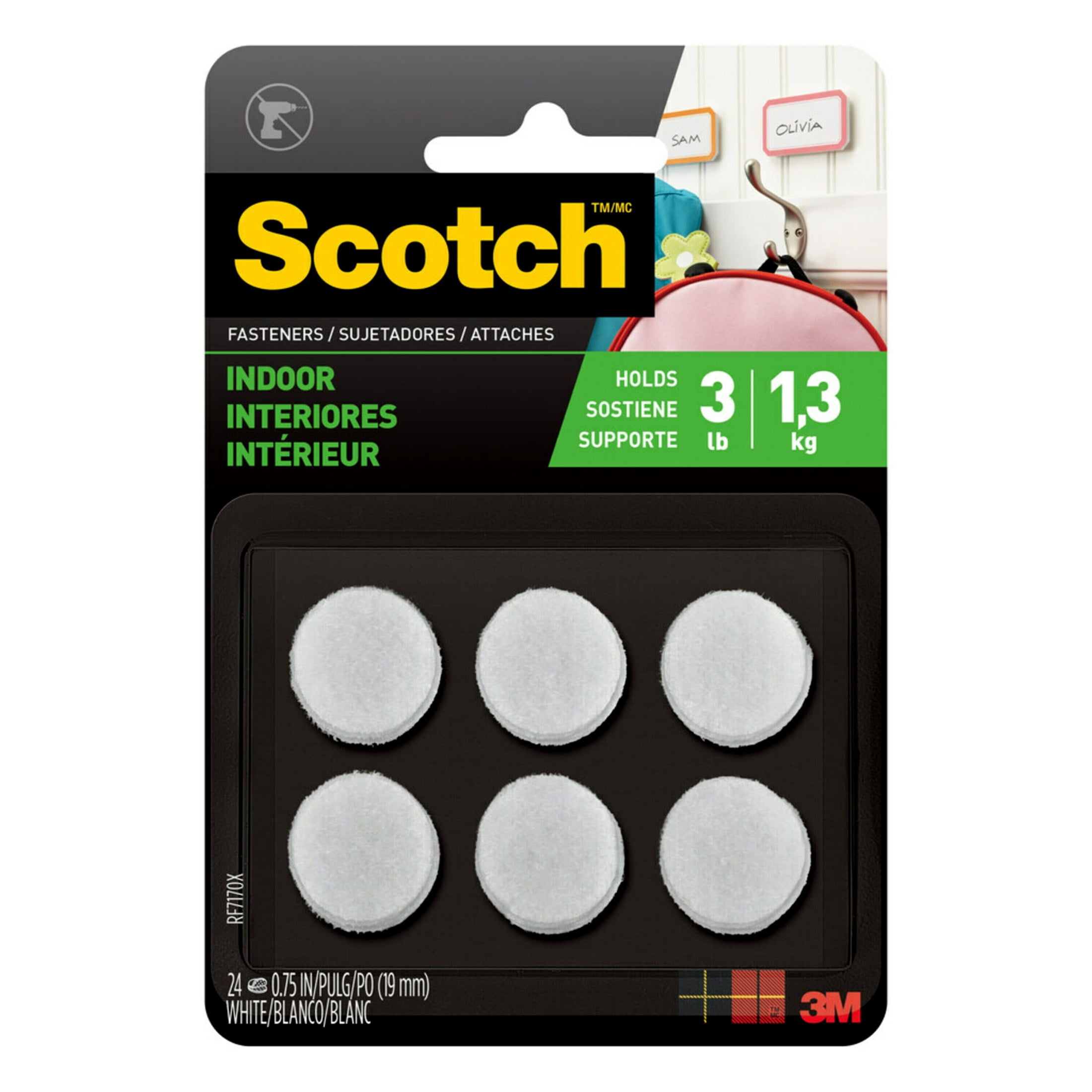 (2 pack) Scotch Indoor Fasteners, Holds 3 lbs., White, 3/4" x 3/4", 24 Squares