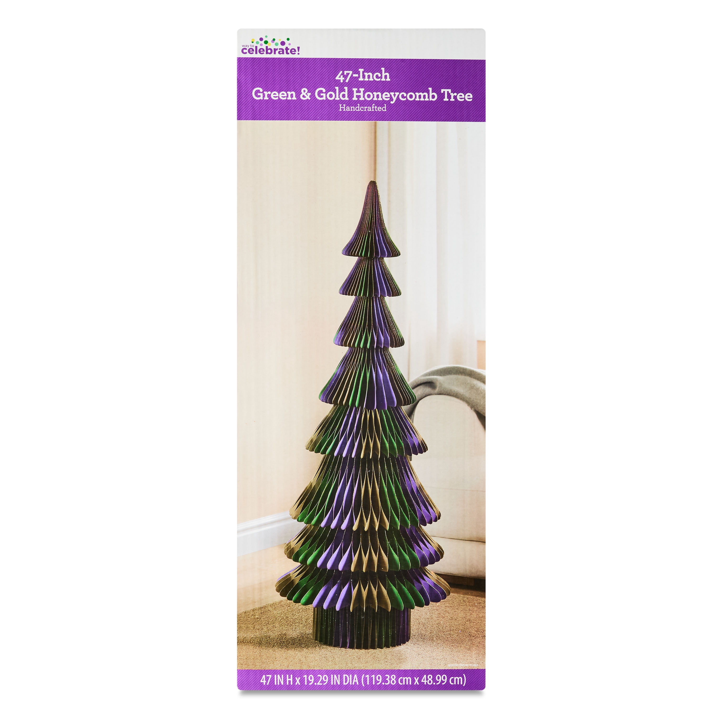 Honeycomb Paper Tree Decoration, Multicolor, 47", Mardi Gras by Way To Celebrate