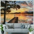 thumbnail image 4 of JRXY  Seascape Tapestry, Shore of Seventh Lake Tree Sunbeam at Sunset Water Reflection Tranquility, Wide Wall Hanging for Bedroom Living Room Dorm, Brown Peach Painting, 4 of 6