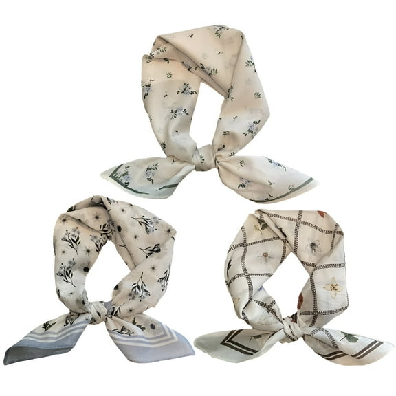 TELOLY 3Pcs Bandanas for Women,55*55cm White Bandana,Floral Print Bandana Set