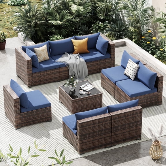 Techmilly Patio Furniture Sets, Modular Rattan Outdoor Patio Sectional Furniture Sofa Set, Wicker Patio Conversation Set for Backyard,9PCS