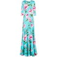 thumbnail image 2 of Bon Rosy, Women's, 3/4 Sleeve V-Neck Printed Maxi Faux Wrap Dress, Mint, S, 2 of 3