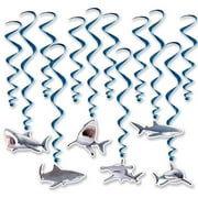 Beistle Set of 72 Blue and Silver Shark Party Whirls 25”