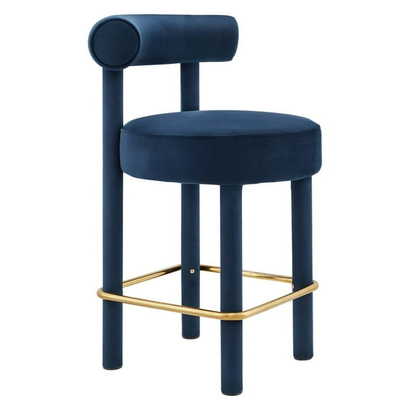 Modway Toulouse 26" Upholstered Velvet Fabric Counter Stool in Blue/Gold