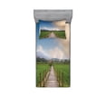 thumbnail image 2 of Country Bedding Set with Sheet & Covers, Rural Scenery with Wooden Path and House Under Cloudy Sky Mountain Serenity Nature, Printed Bedroom Decor 2 Shams, 4 Sizes, Green Blue, by Ambesonne, 2 of 3