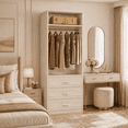 thumbnail image 6 of Homieasy Freestanding 2FT Closet System with 3 Wood Drawers, 24" Closet Organizer System with Hanging Rod & Shelves, Walk-in Closet Systems for Small Closets, White Oak, 6 of 8