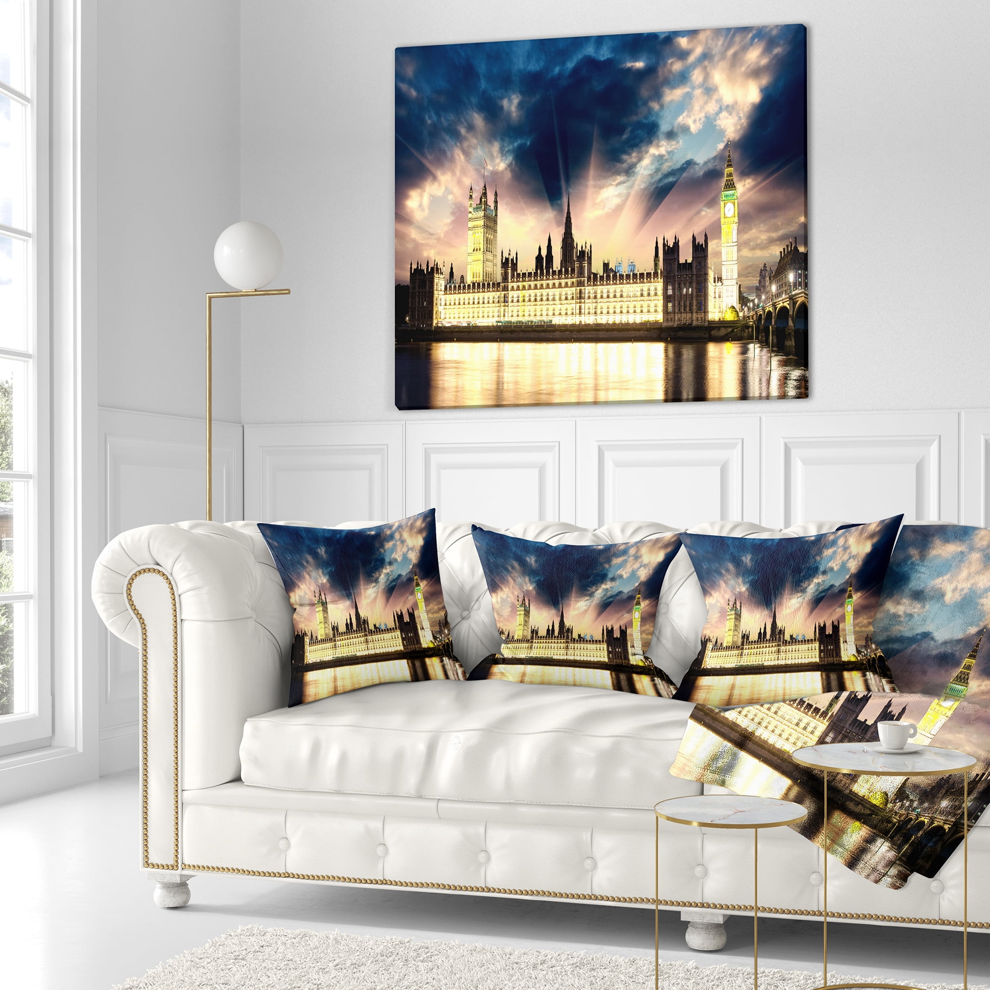 Designart Parliament at River Thames - Cityscape Photography Throw Pillow - 18x18
