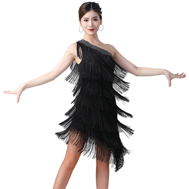 2 Pack Robe à Paillettes à Franges pour Femmes Robe de Danse Cocktail Gatsby des Années 1920 Robe de Danse à Épaules Inclinées
