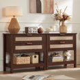 thumbnail image 6 of LEYAOYAO 3-Piece Rattan Dresser and Nightstand Set, 48" 6 Drawer Dresser and 2 Two-Drawer Boho Nightstands with Open Shelves for Bedroom, Walnut, 6 of 9