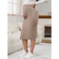 thumbnail image 3 of DARING DIVA Women's Maternity Skirt Ribbed Stretchy Elastic Waist Over Belly S Khaki, 3 of 7