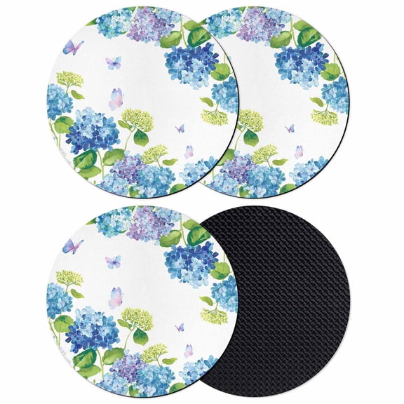 Blue Hydrangea Coasters Set of 4, Absorbent Coasters for Drinks, Farmhouse Butterfly Spring Floral Coaster for Desk Coffee Table Protection, Home Decor House Warming Gifts 4"