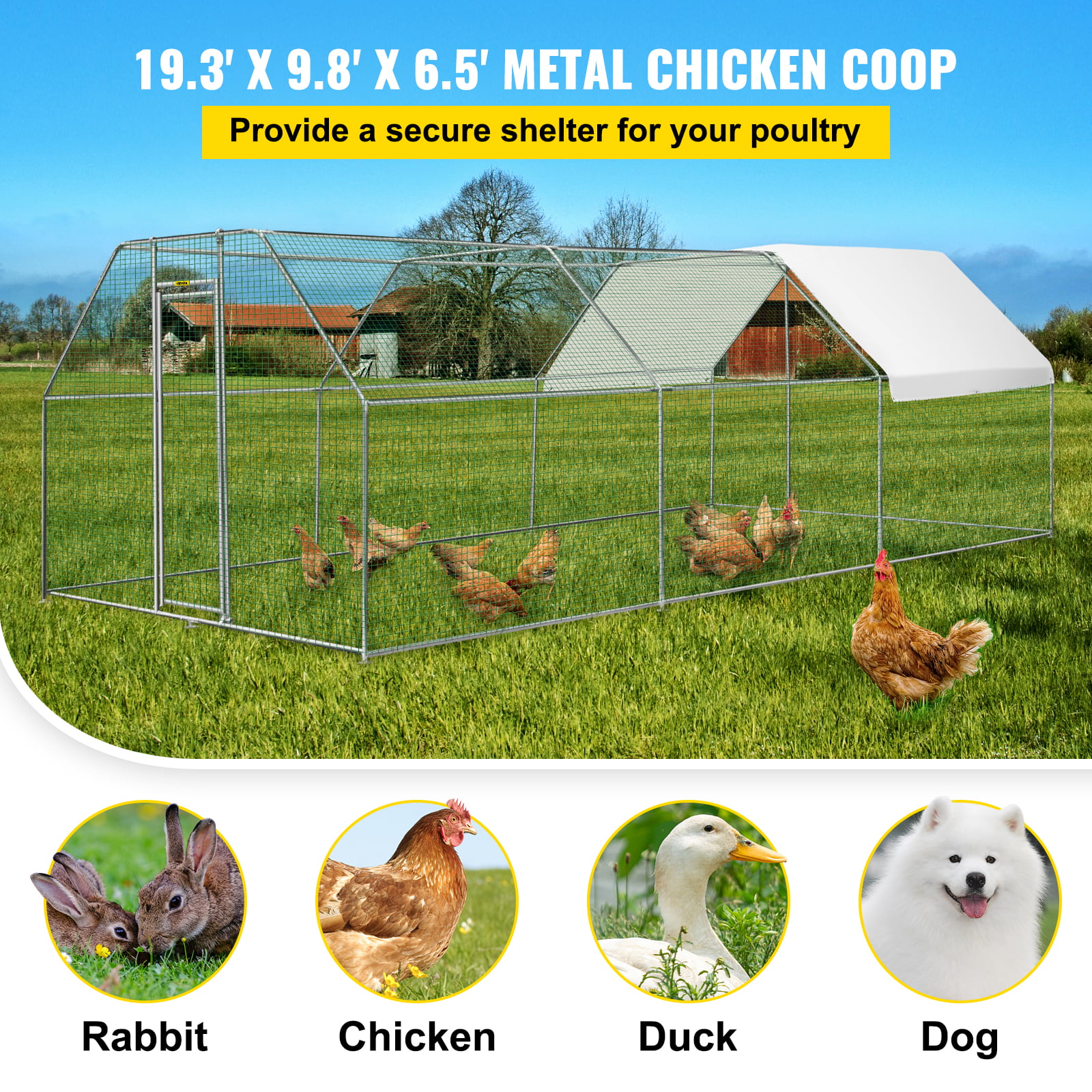 Portable Chicken Run Hen Coop,Walk-in Poultry House,Outdoor Gardening Net,Easy-up Small Animals Enclosure for Protecting Pet and Plant with Metal Frames and 10 Stakes in Backyard and Farm 