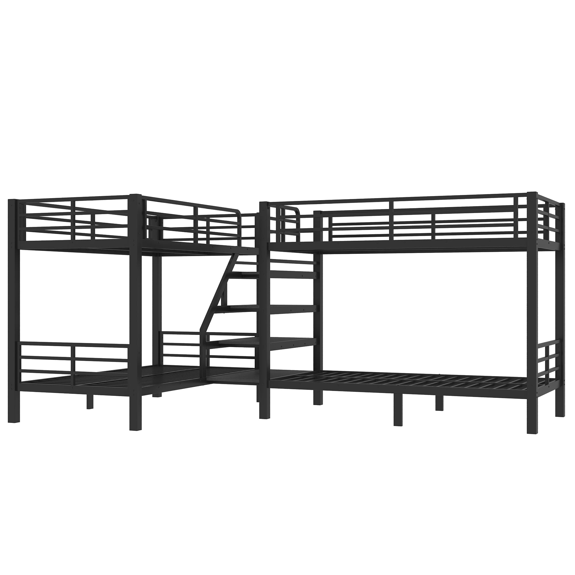 Mintazer L-Shaped Twin Metal Bunk Bed with Storage Staircase, Modern Bunk Bed with Guardrail for Bedroom Guest Room, Black