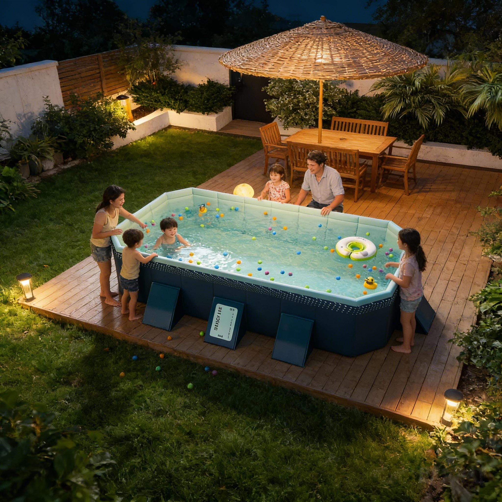 SESSLIFE Folding Swimming Pool, Non-Inflatable Portable Pool,Inflatable-Free and Durable with Triangle Support , Portable Space-saving Design, 65.35" × 42.13" × 17.72"