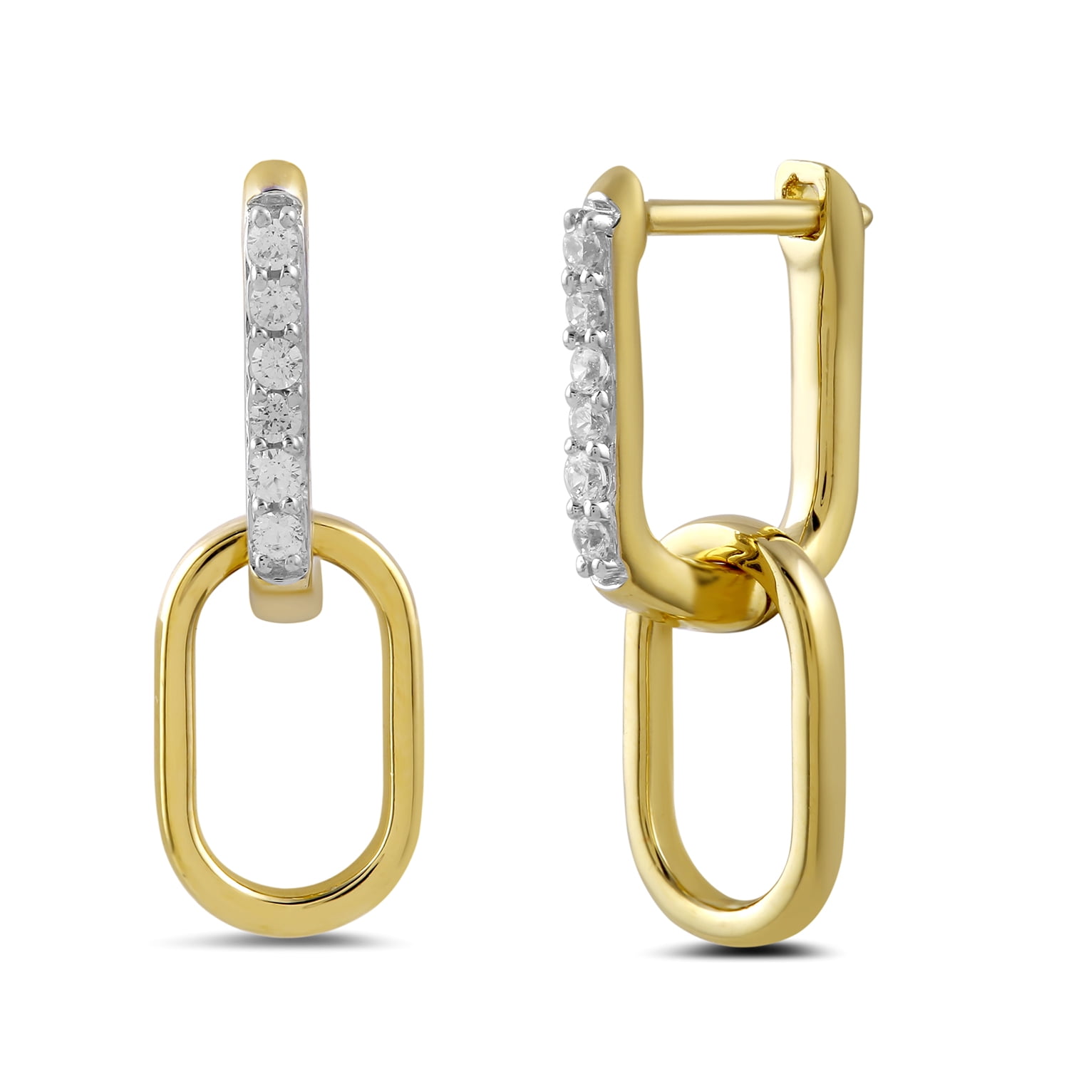 Brilliance Fine Jewelry Lab-Grown Diamond Oval Link Drop Earrings in Yellow Gold-Plated Silver