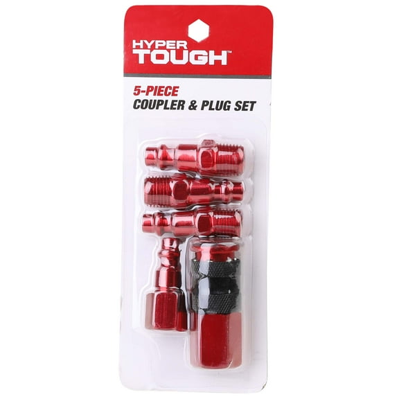 Hyper Tough Red Aluminum Universal Air Coupler & Plug Set 5 Piece, 13-205RHT, Weight: 0.15lbs