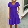 thumbnail image 1 of Puntoco Vestido De Manga Corta Con Cuello En V, Vestido Largo Informal Con Volantes De Color Sólido Y Bolsillo Con Cuello En V Suelto Para Mujer Púrpura Xxl, 1 of 1