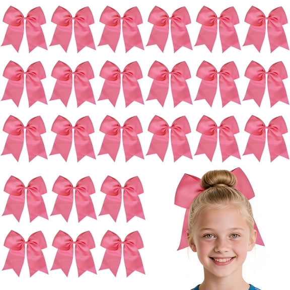 JoyBowie 24pcs 8inch Pink Satin Hair Bows Cheerful Hair Bows for Girls Suitable for Birthday Parties Daily Hairstyling