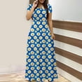 thumbnail image 5 of Vestidos de Verano de Manga Corta de Mujer Moda Impresa Cuello Redondo Largo Vestido con Bolsillo, Poliéster Ligero Casual para Diario Y Fiesta, 5 of 5