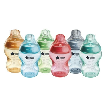 Tommee Tippee Natural Start Anti-Colic Colorful Baby Bottles, 9oz, 0 month , Slow-Flow Breast-Like Nipple for a Natural Latch, Anti-Colic Valve, Fiesta, Pack of 6