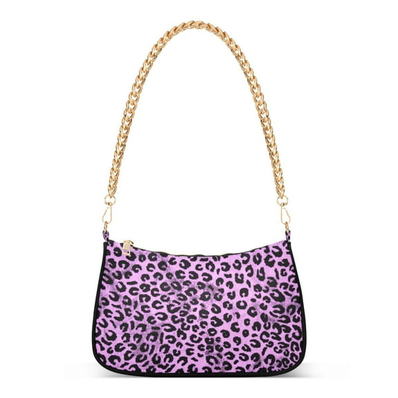 Retro Magenta Leopard Print Womens Chain Shoulder Bag Tote Handbag Clutch Hobo Purse with Zipper for Travel Casual