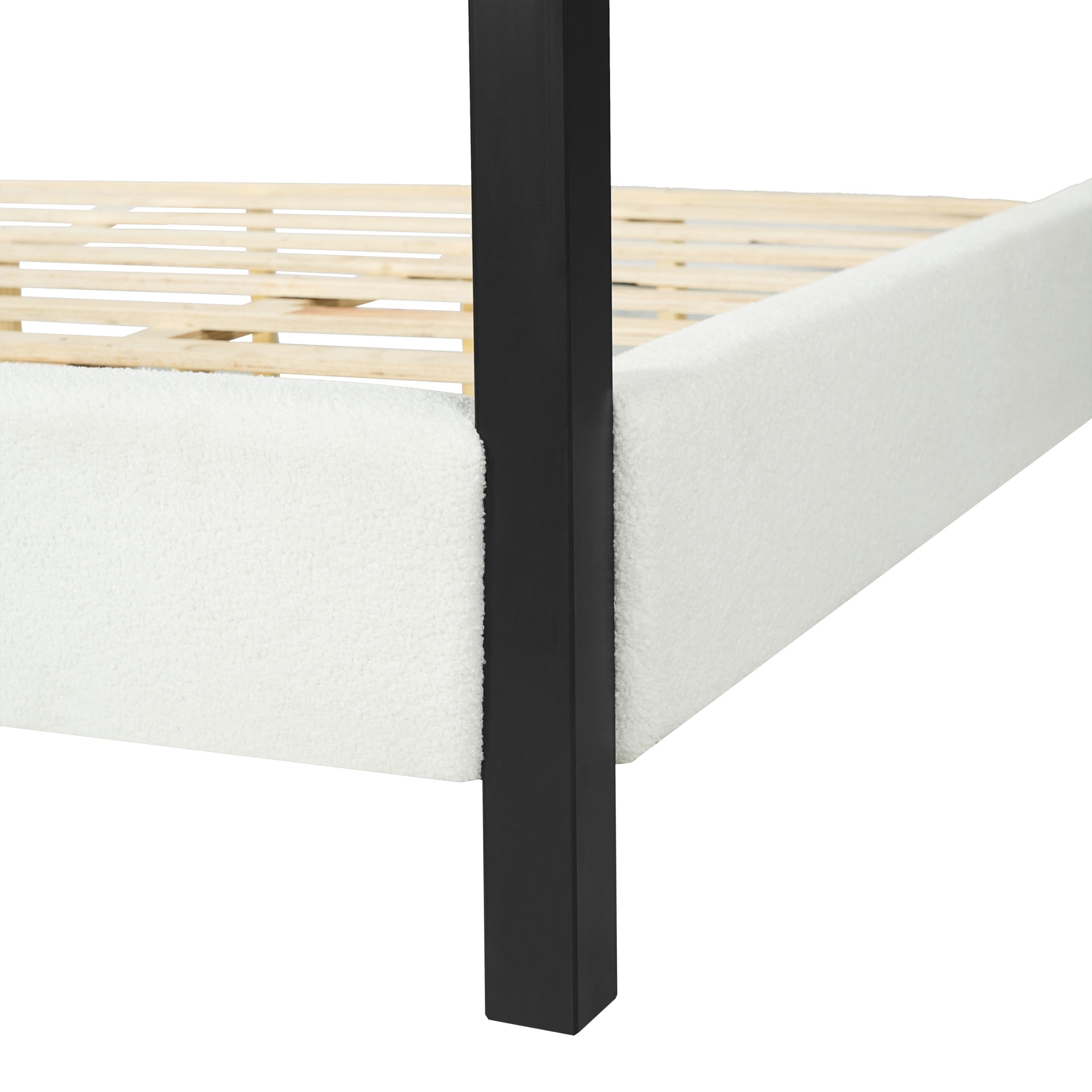 Christopher Knight Home Modern Queen Metal Canopy Bed Frame with Boucle Upholstery, Black+White