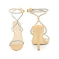 thumbnail image 2 of BLISSFUL STEP Crystal Rhinestones Crisscross Strappy Stiletto Heeled Sandals for Women Beige 9.5, 2 of 6