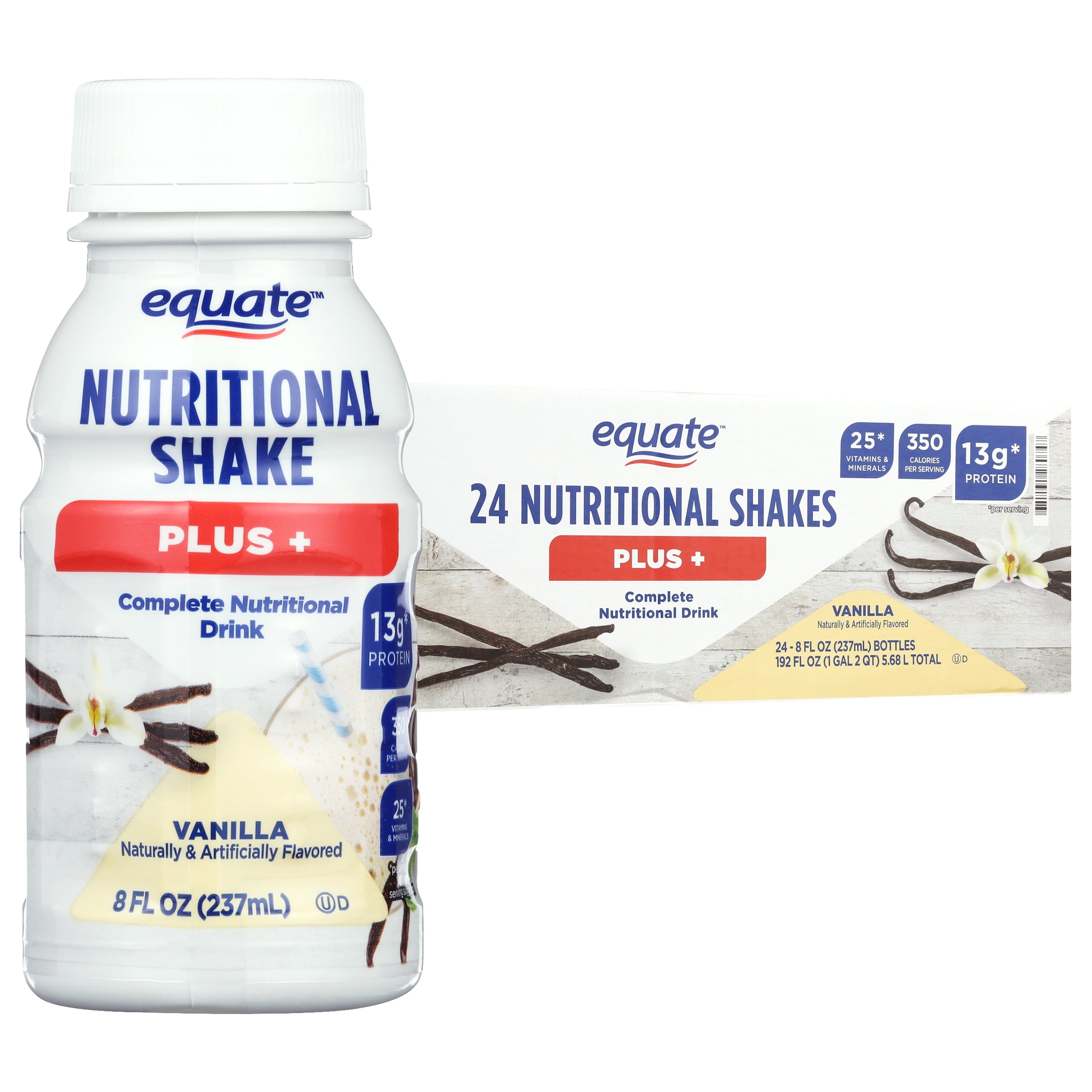 Equate Nutritional Shakes Plus, Vanilla, 8 fl oz, 24 Count
