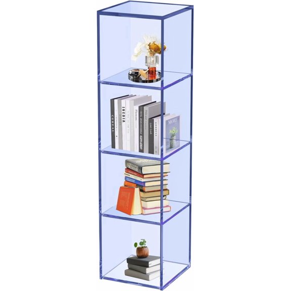 Vakiorn Clear Acrylic Bookcase 42.5 inch 4 Tier Open Display Storage Modern Organizer for Home Office Blue