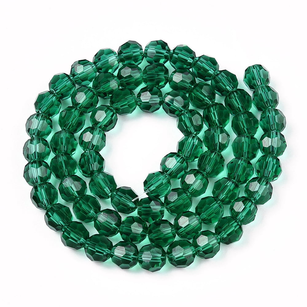 Transparent Glass Beads Faceted(32 Facets) Round Green 8mm Hole: 1mm about 65~67pcs/strand 49~50cm DIY