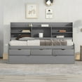 thumbnail image 3 of Twin Size Wooden Captain Bed with Built-in Bookshelves,Wooden Daybed Frame with Three Storage Drawers and Trundle,Light Grey, 3 of 9