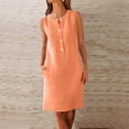 thumbnail image 2 of Kctiaxy Summer Dresses for Women Cotton Linen Cre W Neck Sleeve Less Tank Casual Front Button Dresses with Pockets, 2 of 3