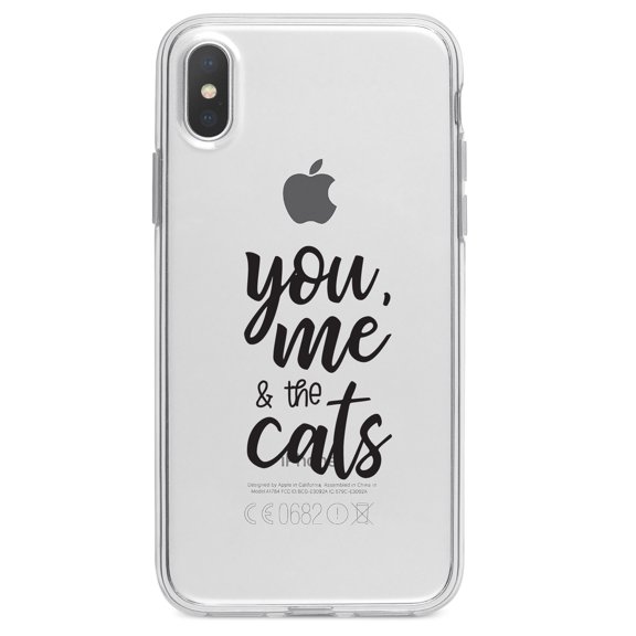 DistinctInk Clear Shockproof Hybrid Case for iPhone X / XS (5.8" Screen) - TPU Bumper Acrylic Back Tempered Glass Screen Protector - You, Me & the Cats