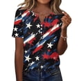 thumbnail image 2 of Women's Patriotic 250th Anniversary USA Shirt V-Neck Button American Flag Print Short Sleeve T-Shirts, 2 of 5