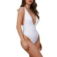 thumbnail image 4 of INSPIRE CHIC Women's Deep V Plunge Monokini Backless Bikini Set, 1 Piece Wide Strap Slimming Swimwear Bathing Suit X-Small White, 4 of 5