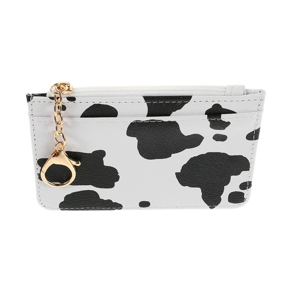 OUNONA PU Small Card Holder Wallet with Cowprint Pattern and Zipper Coin Purse