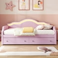 thumbnail image 4 of Harper & Bright Designs Twin Size Daybed with 2 Storage Drawers and LED Light, Twin Velvet Upholstered Daybed with Wave Cloud Backrest, Pink, 4 of 9