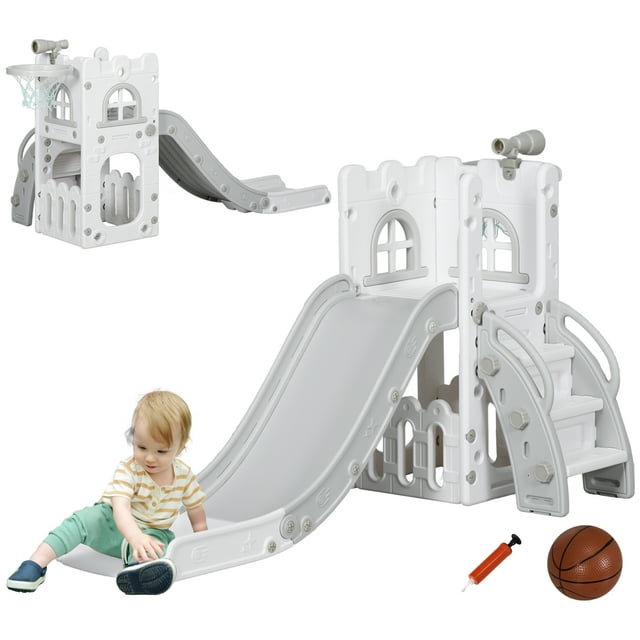 Qaba Glissoire 5 en 1 pour Tout-Petits pour Enfants de 1 à 3 Ans pour Usage Intérieur, Gris