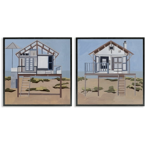 Stupell Industries Silent Shore Beach Houses 2 Piece Black Framed Giclee Art Set design by Melissa Wang, 12 x 12