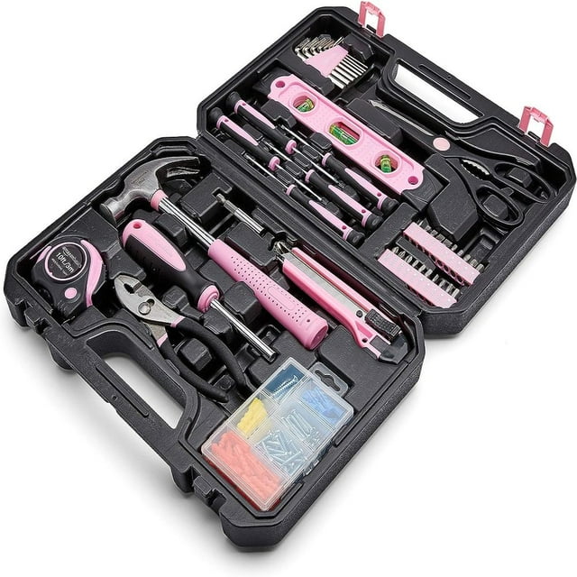 HLONK Kit d'Outils Ménagers 142 Pcs avec Étui de Rangement Turquoise 13.39 x 9.25 x 2.95 Pouces Multitools pour Réparation à Domicile