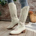 thumbnail image 2 of Mepaouo Cowboy Boots for Women Knee High Cowgirl Boots Embroidered Square Toe Slip on Retro Tall Boot, 2 of 8