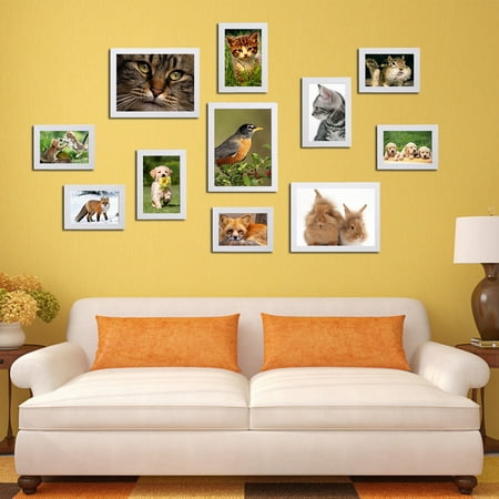 Family Picture Wall - Jeteven 11Pcs Wall Hanging Photo Frame Set Family Picture Display Modern Art Home Decor,White color