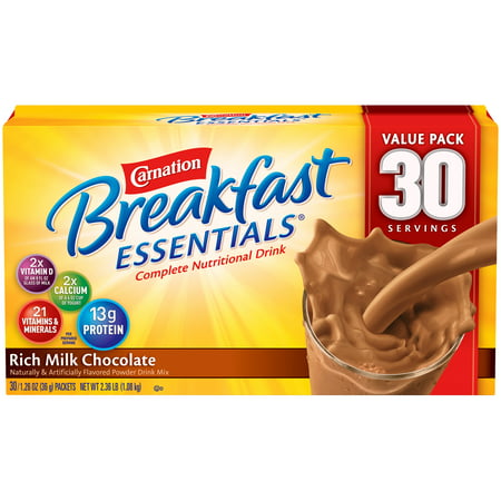 CARNATION BREAKFAST ESSENTIALS Rich Milk Chocolate 30-1.26 oz. (Best Breakfast Replacement Shake)