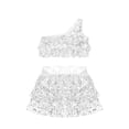 thumbnail image 3 of Venjoe Kids Girls Modern Ballet Hip Hop Jazz Dance Outfit Sequins Crop Top with Culottes Set Dancewear Silver 16, 3 of 5
