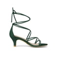 thumbnail image 3 of BLISSFUL STEP Women's Back to School Straps Kitten Heel Lace Up Sandals Green 8.5, 3 of 7