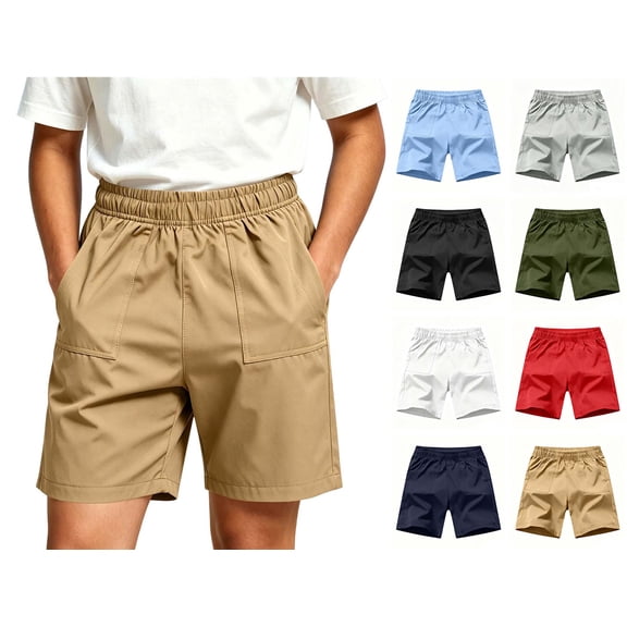 HAOTAGS Big Boys Casual School Shorts (5-14) Elastic Waist Lightweight Shorts with Pockets Khaki Size 8